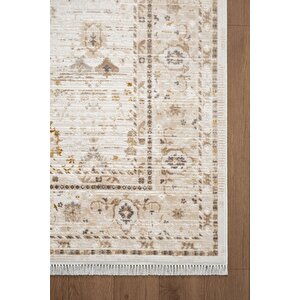 Etro Et003a Krem Klasik Modern Çerçeveli Etnik Desen Parlak Ağır Salon Halısı İpek Serisi