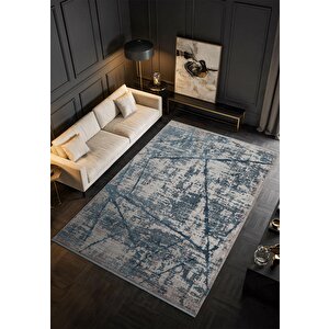 Art At001m Mavi Halı Modern Desen Triko Akrilik  Viskon Boyama Yüksek Sıklık Ipek Serisi 200x290 cm