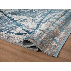 Art At001m Mavi Halı Modern Desen Triko Akrilik  Viskon Boyama Yüksek Sıklık Ipek Serisi 200x290 cm