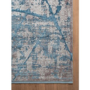 Art At001m Mavi Halı Modern Desen Triko Akrilik  Viskon Boyama Yüksek Sıklık Ipek Serisi