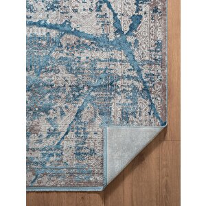 Art At001m Mavi Halı Modern Desen Triko Akrilik  Viskon Boyama Yüksek Sıklık Ipek Serisi