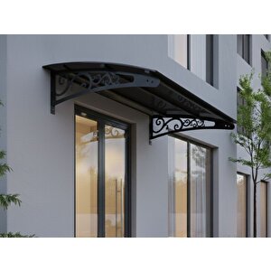Metal Taşıyıcılı Kapı Üstü Pratik Sundurma Lale Serisi Antrasit Ayak 10 Mm Siyah Polikarbon Levha 120x100 Cm