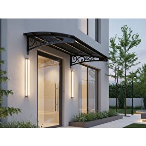 Metal Taşıyıcılı Kapı Üstü Pratik Sundurma Lale Serisi Antrasit Ayak 10 Mm Siyah Polikarbon Levha 120x100 Cm