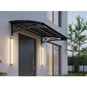 Metal Taşıyıcılı Kapı Üstü Pratik Sundurma Lale Serisi Antrasit Ayak 10 Mm Siyah Polikarbon Levha 120x100 Cm