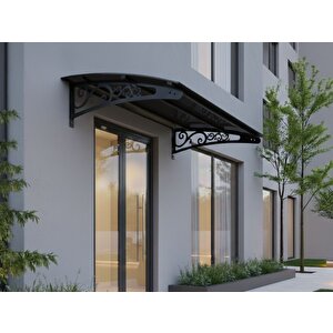 Metal Taşıyıcılı Kapı Üstü Pratik Sundurma Lale Serisi Antrasit Ayak 10 Mm Siyah Polikarbon Levha 150x100 Cm