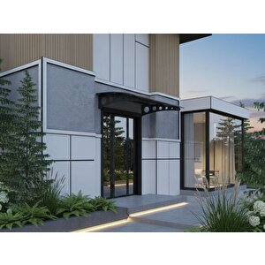 Metal Taşıyıcılı Kapı Üstü Pratik Sundurma Modern Serisi Antrasit Ayak 10 Mm Siyah Polikarbon Levha 300x100 Cm