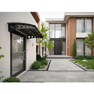 Metal Taşıyıcılı Kapı Üstü Pratik Sundurma Modern Serisi Antrasit Ayak 10 Mm Siyah Polikarbon Levha 120x100 Cm