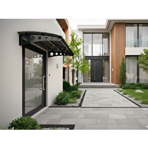 Metal Taşıyıcılı Kapı Üstü Pratik Sundurma Modern Serisi Antrasit Ayak 10 Mm Siyah Polikarbon Levha 120x100 Cm