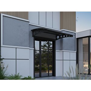 Metal Taşıyıcılı Kapı Üstü Pratik Sundurma Modern Serisi Antrasit Ayak 10 Mm Siyah Polikarbon Levha 120x100 Cm