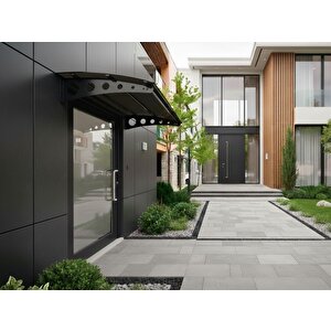 Metal Taşıyıcılı Kapı Üstü Pratik Sundurma Modern Serisi Antrasit Ayak 10 Mm Siyah Polikarbon Levha 120x100 Cm