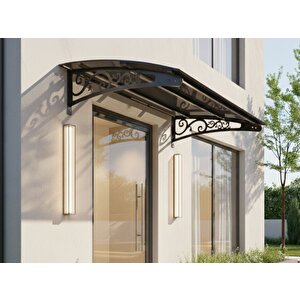 Metal Taşıyıcılı Kapı Üstü Pratik Sundurma Lale Serisi Antrasit Ayak 10 Mm Siyah Polikarbon Levha 300x100 Cm