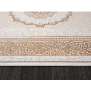 Elit El002a Krem Halı Toprak Kenar Çerçeveli Göbekli Ince Yumuşak Akrilik Tozuaz Modern Salon Halısı