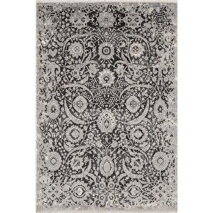 Look Black Lb009g Siyah Gri Halı Klasik Desen Akrilik Yumuşak Tozuaz Salon Oturma Odası Halısı 80x150 cm