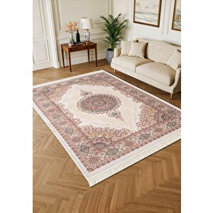 Imperial Luxe Il004r Krem Çerçeveli Göbekli Halı Klasik Desen 100 Tarak Bambu Viskon İpek Serisi 100x200 cm