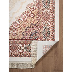 Imperial Luxe Il004r Krem Çerçeveli Göbekli Halı Klasik Desen 100 Tarak Bambu Viskon İpek Serisi