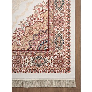 Imperial Luxe Il004r Krem Çerçeveli Göbekli Halı Klasik Desen 100 Tarak Bambu Viskon İpek Serisi