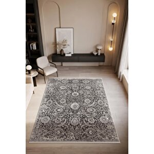 Look Black Lb009g Siyah Gri Halı Klasik Desen Akrilik Yumuşak Tozuaz Salon Oturma Odası Halısı 100x300 cm