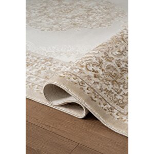 Etro Et005s Bej Klasik Göbekli Desen Parlak Ağır Yüksek Sıklıkta Salon Halısı İpek Serisi 120x180 cm