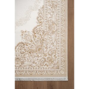 Etro Et005s Bej Klasik Göbekli Desen Parlak Ağır Yüksek Sıklıkta Salon Halısı İpek Serisi