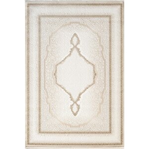 İndigo Id001k Krem Kahve Klasik Çerçeveli Desen Akrilik Iplik Tozuaz Pamuk Taban Salon Mutfak Halısı 80x150 cm