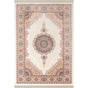 Imperial Luxe Il004r Krem Çerçeveli Göbekli Halı Klasik Desen 100 Tarak Bambu Viskon İpek Serisi 100x300 cm