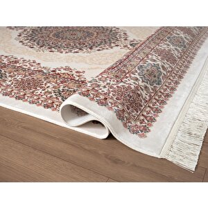 Imperial Luxe Il004r Krem Çerçeveli Göbekli Halı Klasik Desen 100 Tarak Bambu Viskon İpek Serisi 100x300 cm
