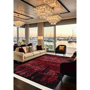 Diamente Dm004j Siyah Kırmızı Modern Klasik Desen 100 Tarak Bambu Viskon Halı İpek Serisi 240x340 cm