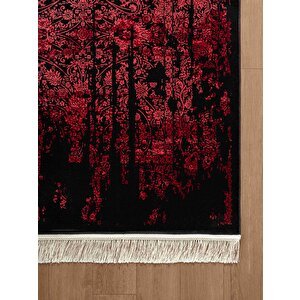 Diamente Dm004j Siyah Kırmızı Modern Klasik Desen 100 Tarak Bambu Viskon Halı İpek Serisi