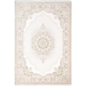 Etro Et005s Bej Klasik Göbekli Desen Parlak Ağır Yüksek Sıklıkta Salon Halısı İpek Serisi 200x290 cm