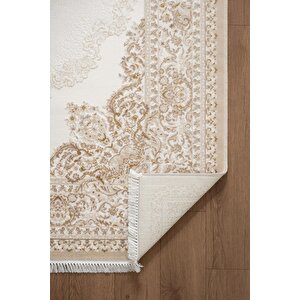 Etro Et005s Bej Klasik Göbekli Desen Parlak Ağır Yüksek Sıklıkta Salon Halısı İpek Serisi