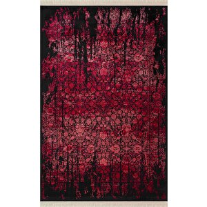 Diamente Dm004j Siyah Kırmızı Modern Klasik Desen 100 Tarak Bambu Viskon Halı İpek Serisi 100x200 cm