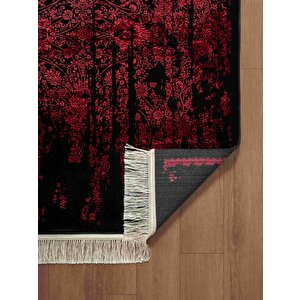 Diamente Dm004j Siyah Kırmızı Modern Klasik Desen 100 Tarak Bambu Viskon Halı İpek Serisi