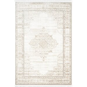 Etro Et004b Krem Klasik Çerçeveli Göbekli Desen Parlak Ağır Salon Halısı İpek Serisi 100x300 cm