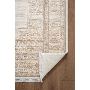 Etro Et004b Krem Klasik Çerçeveli Göbekli Desen Parlak Ağır Salon Halısı İpek Serisi