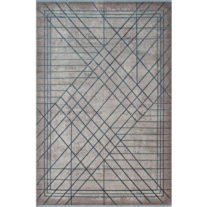 Art At002m Mavi Geometrik Desen Modern Halı Triko Akrilik Viskon Boyama Yüksek Sıklık Ipek Serisi 240x340 cm