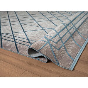 Art At002m Mavi Geometrik Desen Modern Halı Triko Akrilik Viskon Boyama Yüksek Sıklık Ipek Serisi 240x340 cm