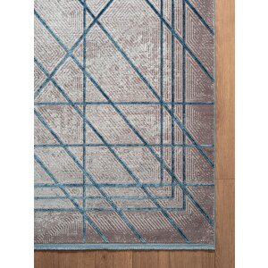 Art At002m Mavi Geometrik Desen Modern Halı Triko Akrilik Viskon Boyama Yüksek Sıklık Ipek Serisi