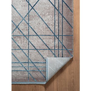 Art At002m Mavi Geometrik Desen Modern Halı Triko Akrilik Viskon Boyama Yüksek Sıklık Ipek Serisi