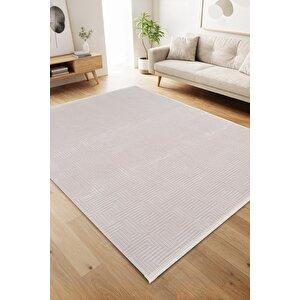 Jade Jd013w Beyaz Halı Modern Desenli Triko Akrilik Pamuk Tabanlı Kaymaz Salon Oturma Odası Halısı 160x230 cm