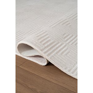 Jade Jd013w Beyaz Halı Modern Desenli Triko Akrilik Pamuk Tabanlı Kaymaz Salon Oturma Odası Halısı 160x230 cm