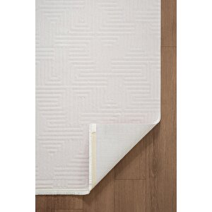 Jade Jd013w Beyaz Halı Modern Desenli Triko Akrilik Pamuk Tabanlı Kaymaz Salon Oturma Odası Halısı