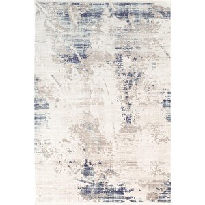 İndigo Id008m Beyaz Mavi Modern Desen Akrilik İplik Tozuaz Pamuk Taban Salon Mutfak Halısı 100x300 cm
