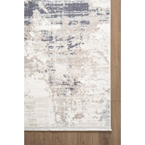 İndigo Id008m Beyaz Mavi Modern Desen Akrilik İplik Tozuaz Pamuk Taban Salon Mutfak Halısı