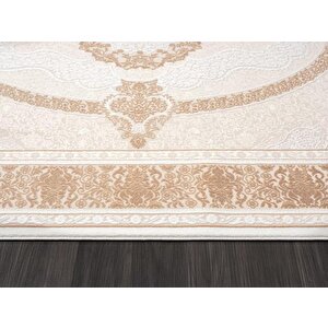 Elit El005a Krem Halı Toprak Detaylı Göbekli Kenar Çerçeveli Ince Yumuşak Akrilik Tozuaz Modern