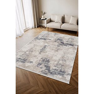 İndigo Id008m Beyaz Mavi Modern Desen Akrilik İplik Tozuaz Pamuk Taban Salon Mutfak Halısı 100x200 cm