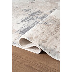 İndigo Id008m Beyaz Mavi Modern Desen Akrilik İplik Tozuaz Pamuk Taban Salon Mutfak Halısı