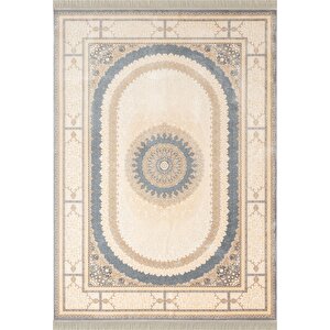 Imperial Luxe Il002m Krem Gri Çerçeveli Göbekli Halı Klasik Desen 100 Tarak Bambu Viskon İpek Serisi 160x230 cm