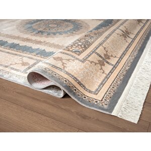 Imperial Luxe Il002m Krem Gri Çerçeveli Göbekli Halı Klasik Desen 100 Tarak Bambu Viskon İpek Serisi 160x230 cm