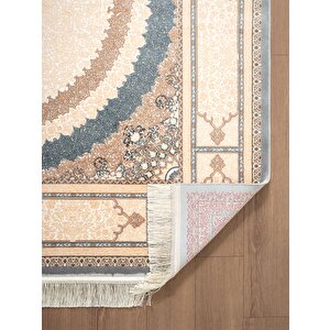 Imperial Luxe Il002m Krem Gri Çerçeveli Göbekli Halı Klasik Desen 100 Tarak Bambu Viskon İpek Serisi