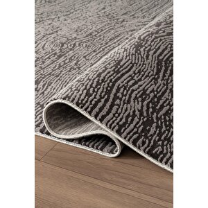 Look Black Lb005z Siyah Gri Halı Modern Desen Akrilik Yumuşak Tozuaz Salon Oturma Odası Halısı 80x300 cm